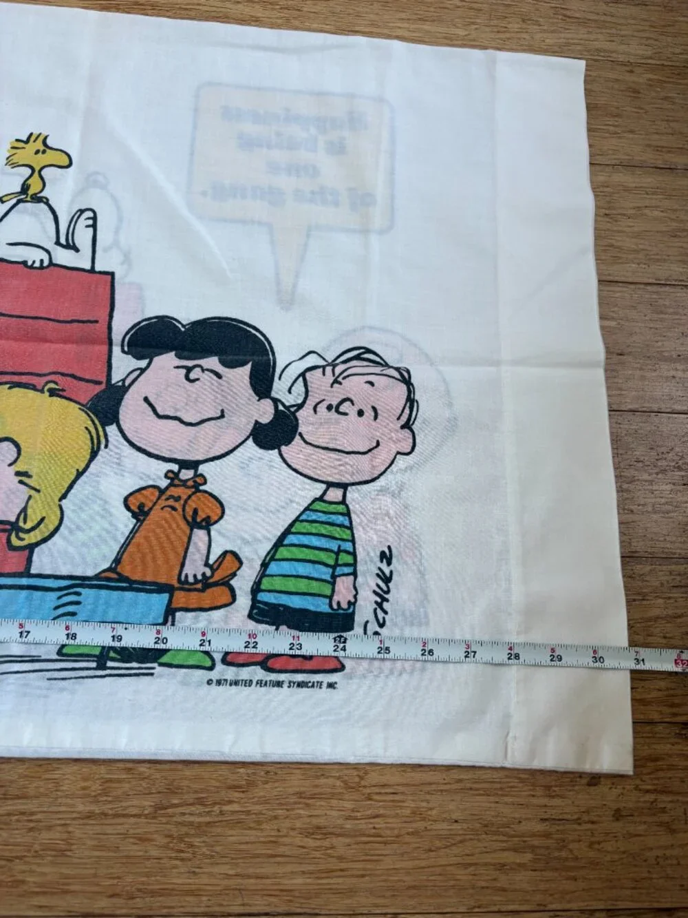Vintage Sears Peanuts Snoopy Charlie Brown Pillowcase 42x36 Happiness Gang